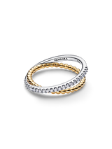 Anello Fascia Intrecciata Sfere e Pavé