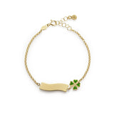 Bracciale fortuna con quadrifoglio e targhetta in oro giallo