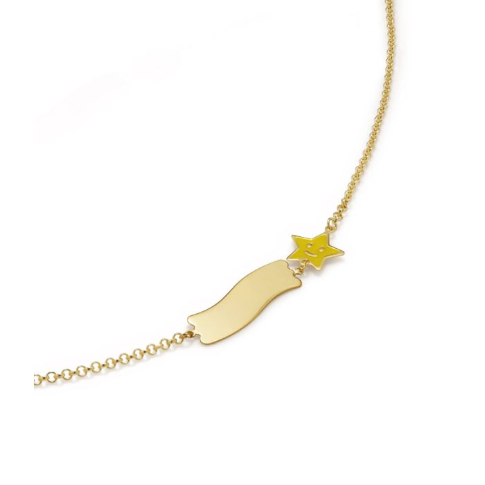 Bracciale fortuna con stella e targhetta in oro giallo
