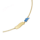 Bracciale fortuna con elefantino e targhetta in oro giallo