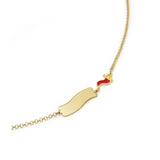 Bracciale fortuna con cornetto e targhetta in oro giallo