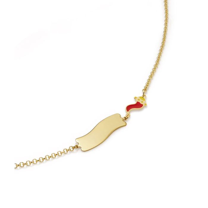 Bracciale fortuna con cornetto e targhetta in oro giallo