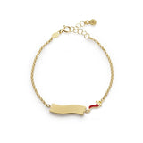 Bracciale fortuna con cornetto e targhetta in oro giallo