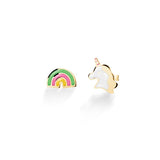 Orecchini toys con unicorno e arcobaleno in oro giallo