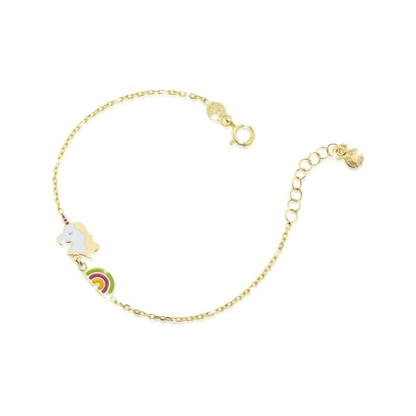 Bracciale toys con arcobaleno e unicorno in oro giallo