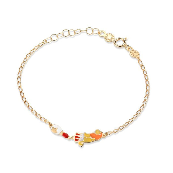 Bracciale circo con leone e birillo in oro giallo