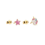 Orecchini toys in oro giallo con unicorno e stellina