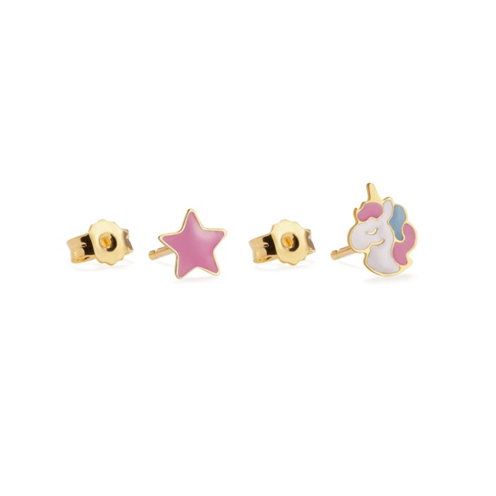 Orecchini toys in oro giallo con unicorno e stellina