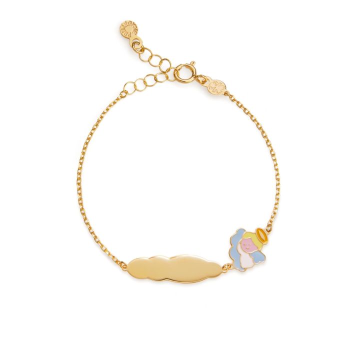 Bracciale proteggimi con angelo e targhetta in oro giallo