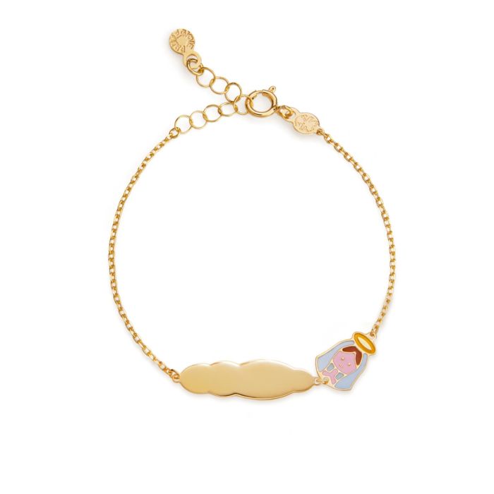 Bracciale proteggimi con madonnina e targhetta in oro giallo