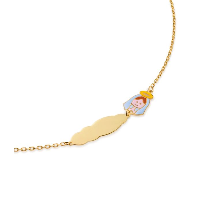Bracciale proteggimi con madonnina e targhetta in oro giallo