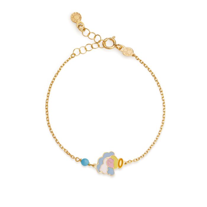 Bracciale proteggimi in oro giallo con angelo e turchese
