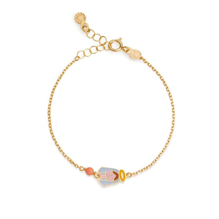 Bracciale proteggimi in oro giallo con madonnina e corallino
