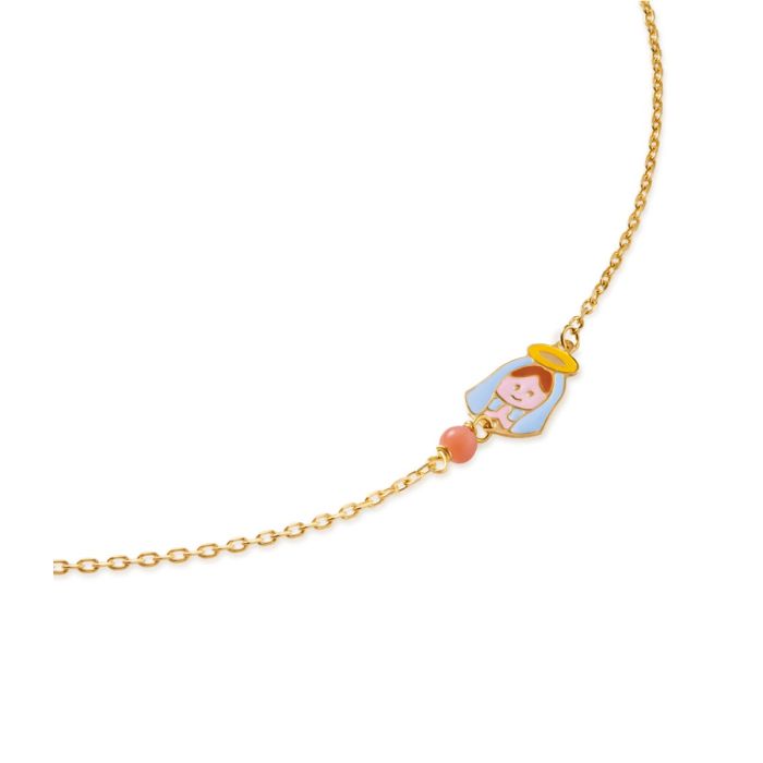 Bracciale proteggimi in oro giallo con madonnina e corallino