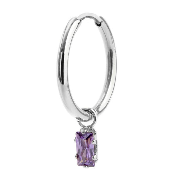 2or0090-p Orecchino a cerchio con cristallo baguette colore viola pendente