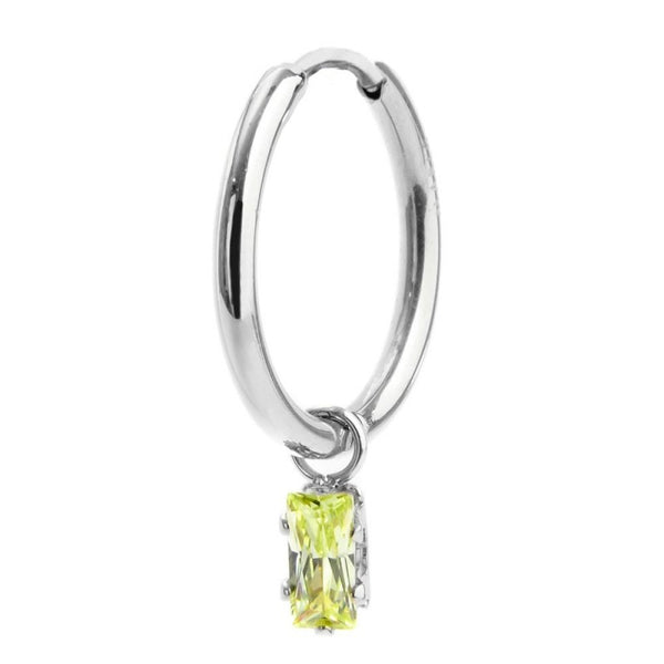 2or0090-v Orecchino a cerchio con cristallo baguette colore verde pendente