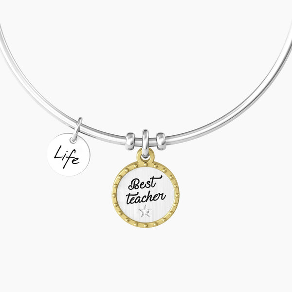 Bracciale rigido maestra con ciondolo "MELA | BEST TEACHER" - Gioielleria Fondente