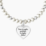 Bracciale elastico mamma con perle e ciondolo "MAMMA | FELICITÀ" - Gioielleria Fondente