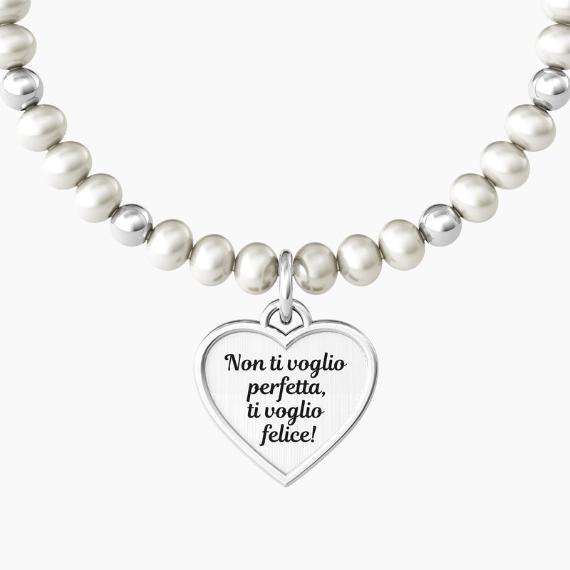 Bracciale elastico mamma con perle e ciondolo "MAMMA | FELICITÀ" - Gioielleria Fondente