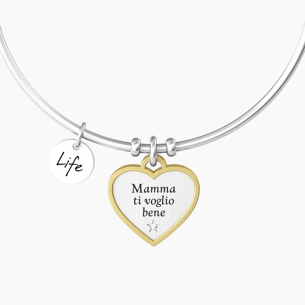 Bracciale rigido mamma con ciondolo "CUORE | MAMMA TI VOGLIO BENE" - Gioielleria Fondente