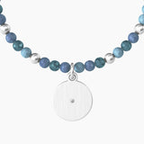 Bracciale elastico con agata azzurra e ciondolo "ANGELO | PROTEZIONE" - Gioielleria Fondente