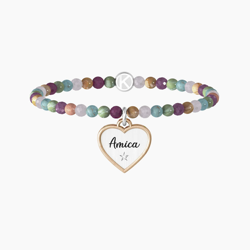 Bracciale elastico amica con pietre multicolor "CUORE | AMICA" - Gioielleria Fondente