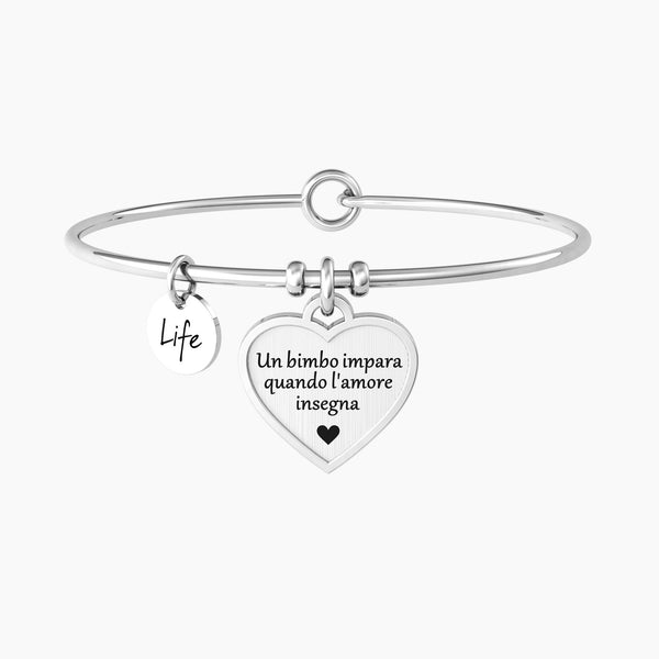 Bracciale rigido con cuore inciso "CUORE | L’AMORE INSEGNA" - Gioielleria Fondente