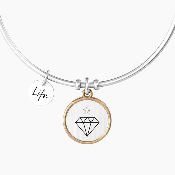 Bracciale rigido amica con ciondolo tondo "WHO FINDS A FRIEND FINDS A TREASURE" - Gioielleria Fondente