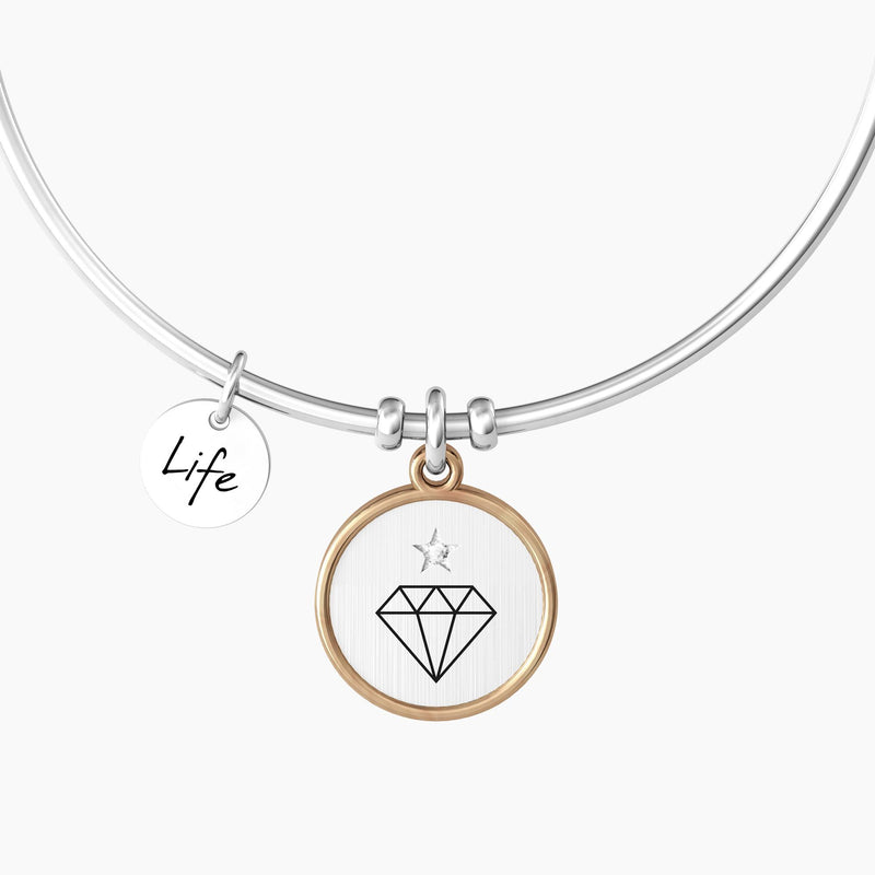 Bracciale rigido amica con ciondolo tondo "WHO FINDS A FRIEND FINDS A TREASURE" - Gioielleria Fondente