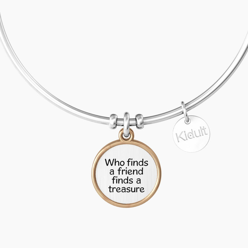 Bracciale rigido amica con ciondolo tondo "WHO FINDS A FRIEND FINDS A TREASURE" - Gioielleria Fondente