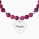 Bracciale con agata fucsia e ciondolo "FAMIGLIA" - Gioielleria Fondente