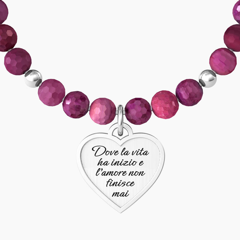 Bracciale con agata fucsia e ciondolo "FAMIGLIA" - Gioielleria Fondente
