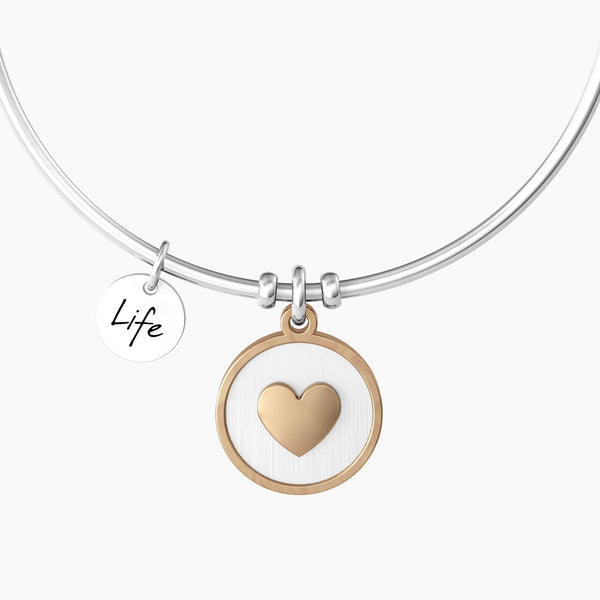 Bracciale rigido mamma con ciondolo cuore e frase "CUORE | MAMMA SEI IL MONDO" - Gioielleria Fondente