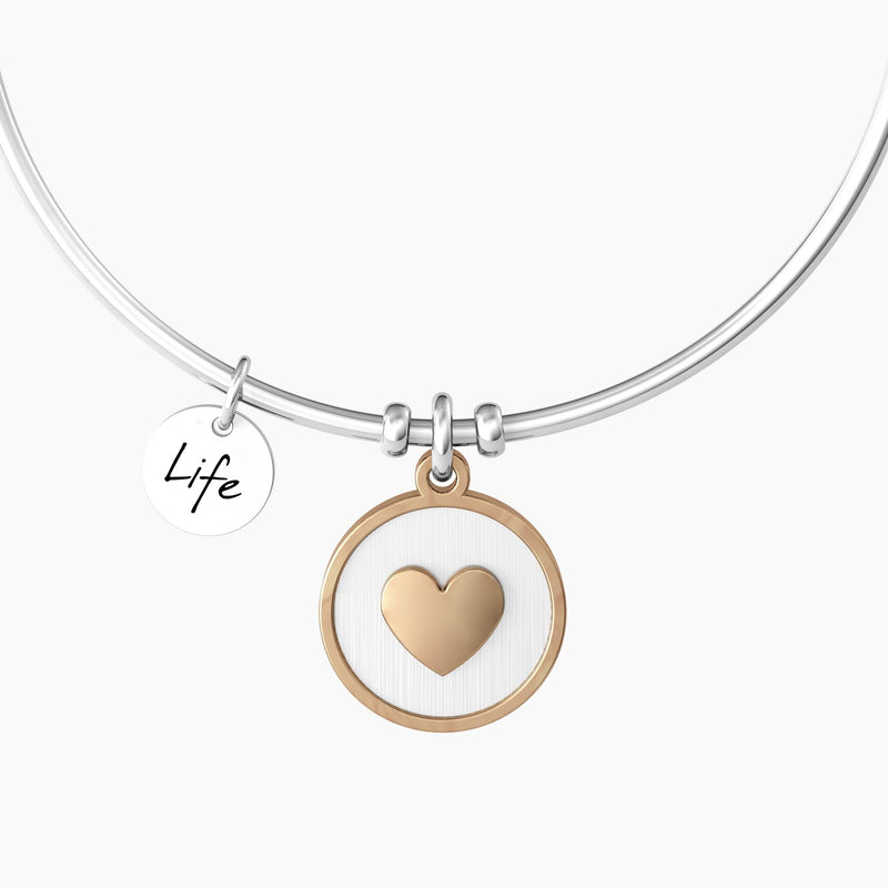 Bracciale rigido mamma con ciondolo cuore e frase "CUORE | MAMMA SEI IL MONDO" - Gioielleria Fondente