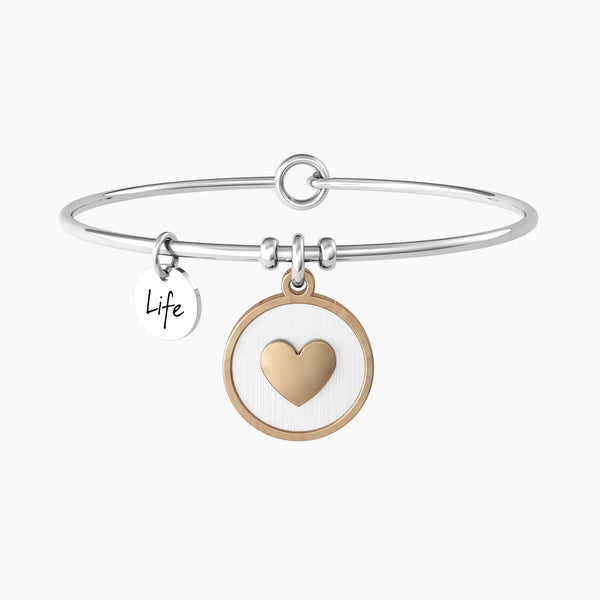 Bracciale rigido mamma con ciondolo cuore e frase "CUORE | MAMMA SEI IL MONDO" - Gioielleria Fondente