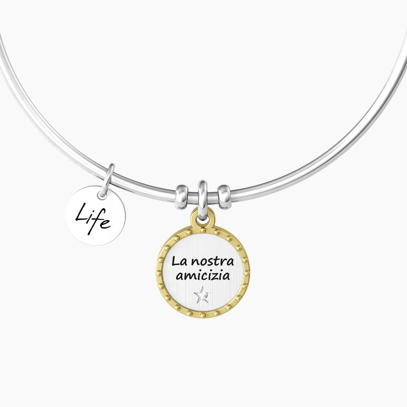 Bracciale rigido con ciondolo tondo amicizia "LA NOSTRA AMICIZIA…" - Gioielleria Fondente
