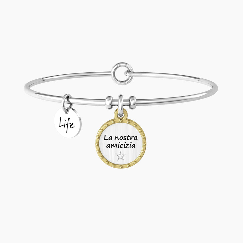 Bracciale rigido con ciondolo tondo amicizia "LA NOSTRA AMICIZIA…" - Gioielleria Fondente