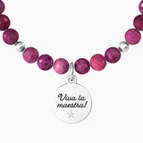 Bracciale maestra con agata fucsia e cuore "CUORE | VIVA LA MAESTRA!" - Gioielleria Fondente