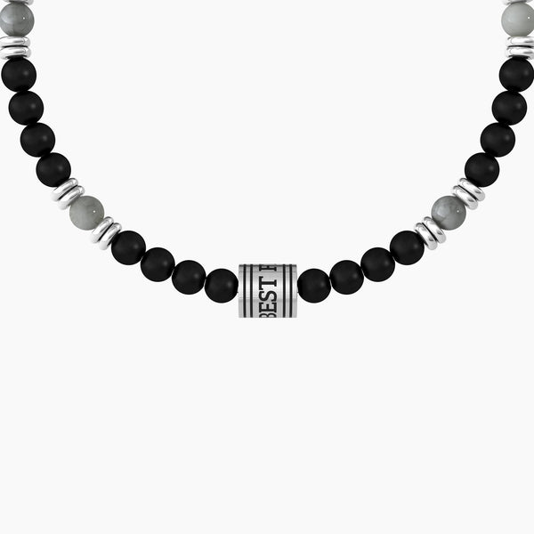 Bracciale elastico con agata nera e grigia "BEST FRIENDS" - Gioielleria Fondente