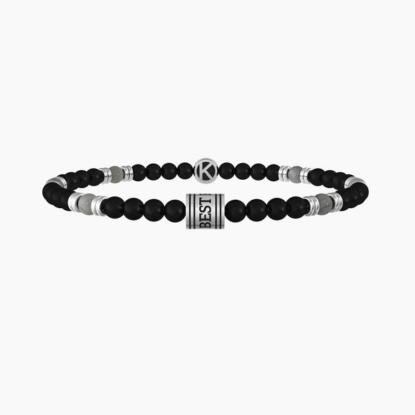Bracciale elastico con agata nera e grigia "BEST FRIENDS" - Gioielleria Fondente