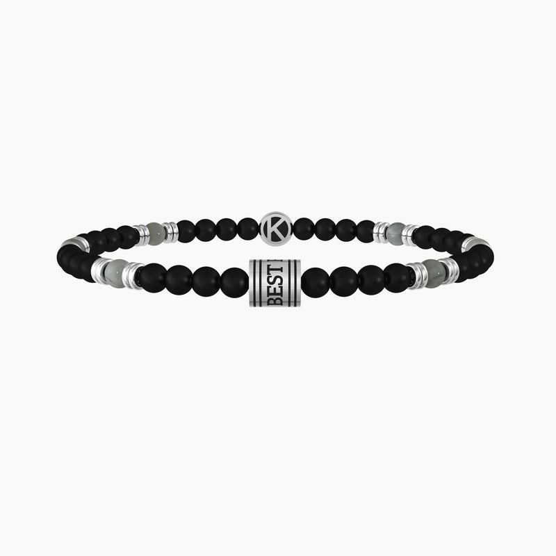 Bracciale elastico con agata nera e grigia "BEST FRIENDS" - Gioielleria Fondente