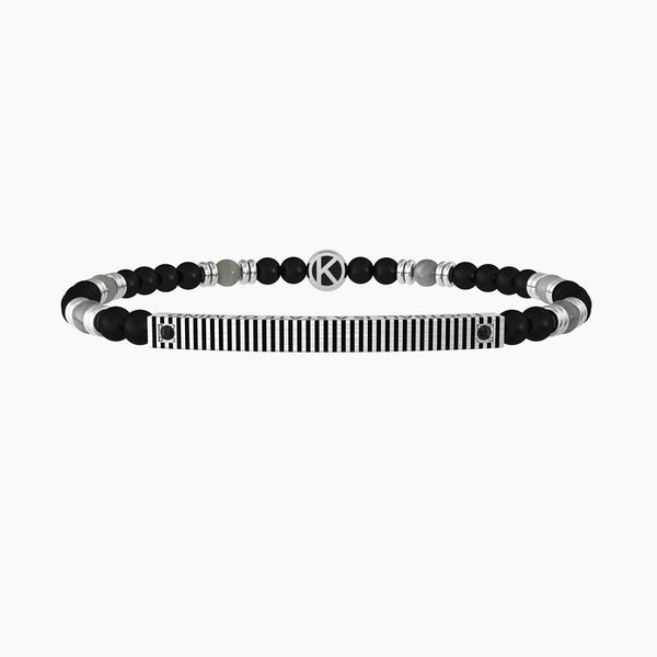 Bracciale con agata nera e piastra rettangolare "FOOTBALL IS A STATE OF MIND" - Gioielleria Fondente