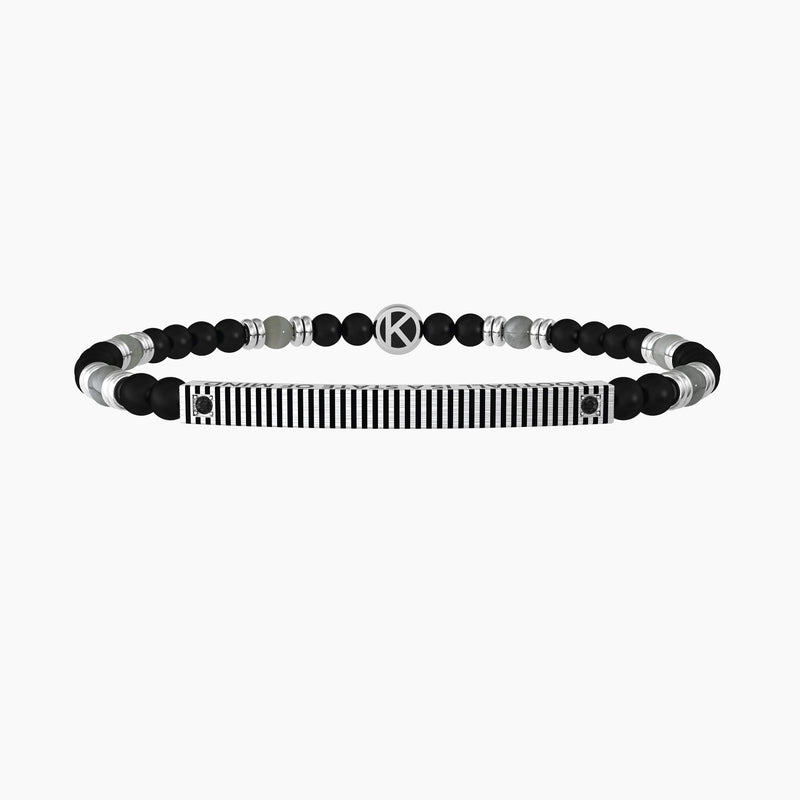 Bracciale con agata nera e piastra rettangolare "FOOTBALL IS A STATE OF MIND" - Gioielleria Fondente