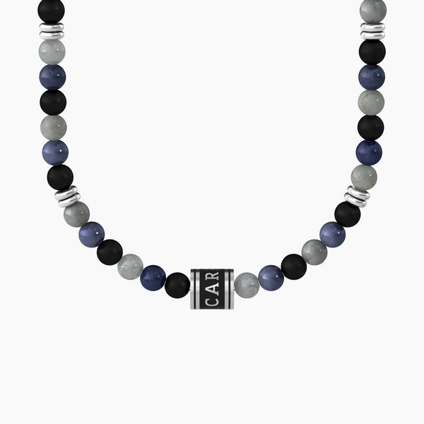 Collana carpe diem con agata nera, grigia e charm "CARPE DIEM" - Gioielleria Fondente