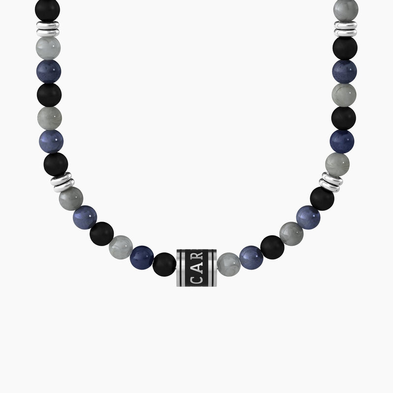 Collana carpe diem con agata nera, grigia e charm "CARPE DIEM" - Gioielleria Fondente