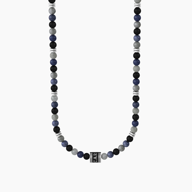 Collana carpe diem con agata nera, grigia e charm "CARPE DIEM" - Gioielleria Fondente