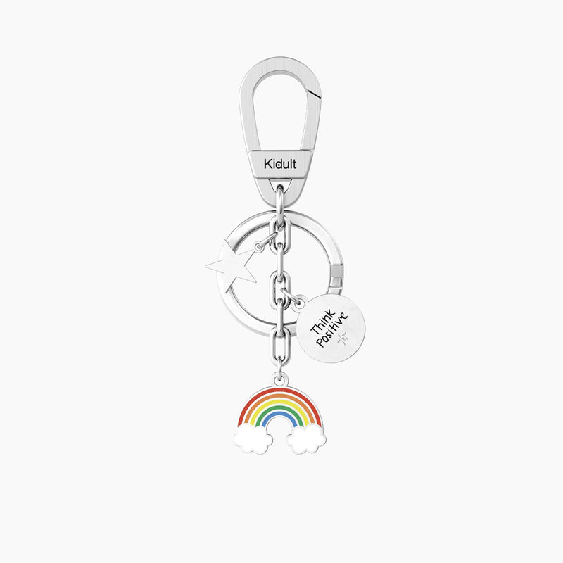 Portachiavi in acciaio con frase think positive "ARCOBALENO | THINK POSITIVE" - Gioielleria Fondente