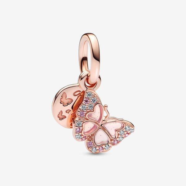 Charm pendente doppio Farfalla Rosa e Messaggio - Gioielleria Fondente