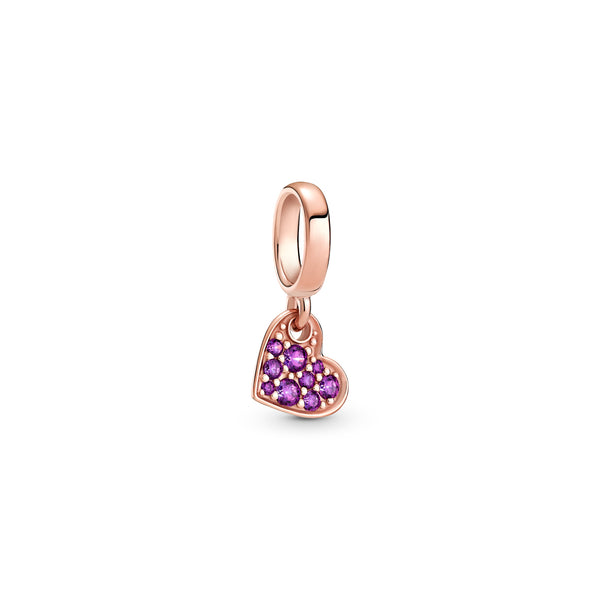 789404c03 Charm pendente Cuore obliquo con pavé viola