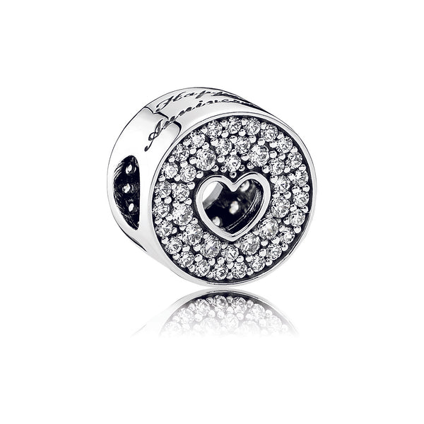 791977cz Charm Buon Anniversario Pavè e cuore